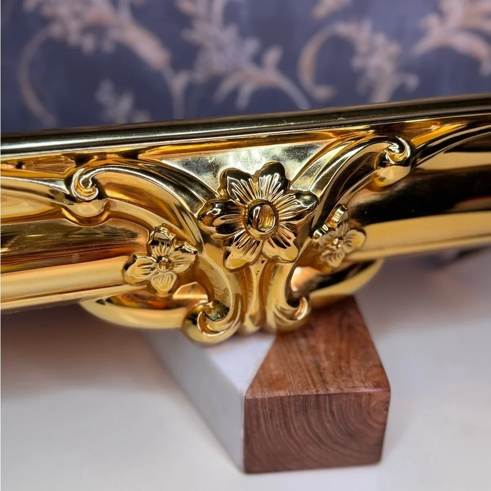 Vintage Syroco Plastic Gold Floating Wall Shelf with a Floral Motif